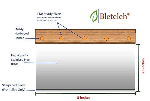Bench Scraper, Dough cutter, Cake smoother, Wooden Handle Stainless Steel Blade 8-inch Long