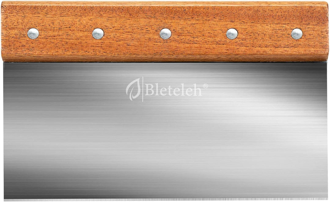 Bench Scraper, Dough cutter, Cake smoother, Wooden Handle Stainless Steel Blade 8-inch Long